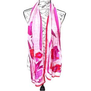 Artisan Tulip Print Silk Scarf Ann Klein Elegant Lightweight Silk Chiffon Oblong